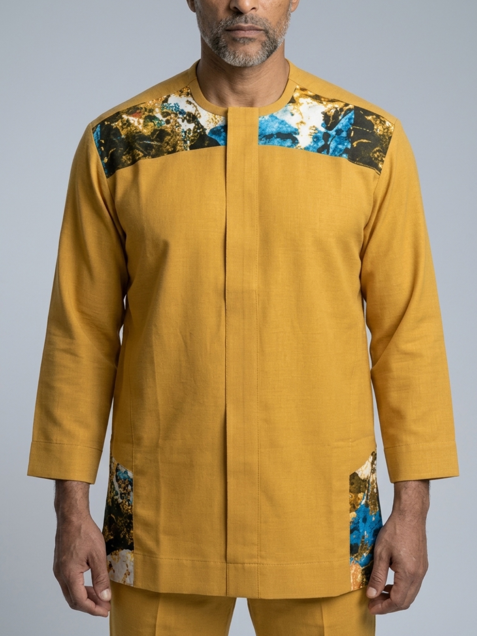 The Azure-Gold Marbled Kaftan Set