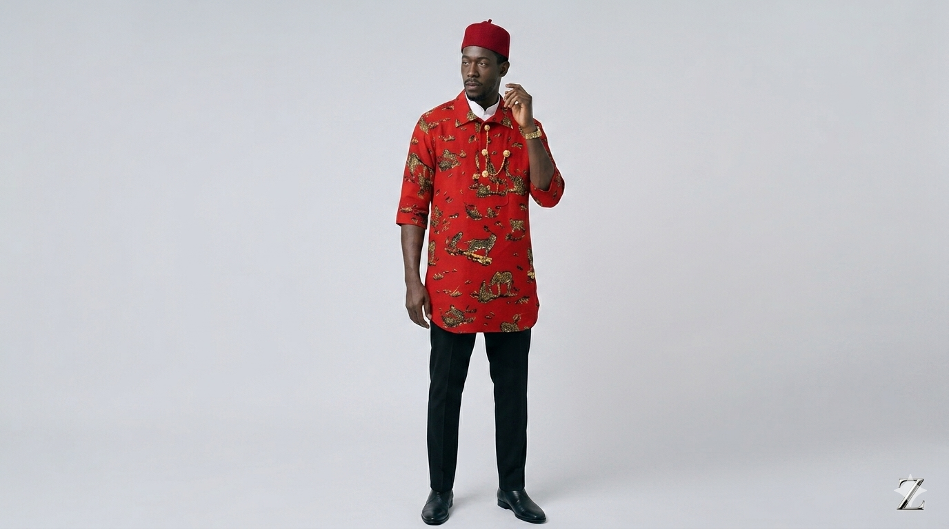 Red Leopard Isiagu Tunic- Odogwu Regal