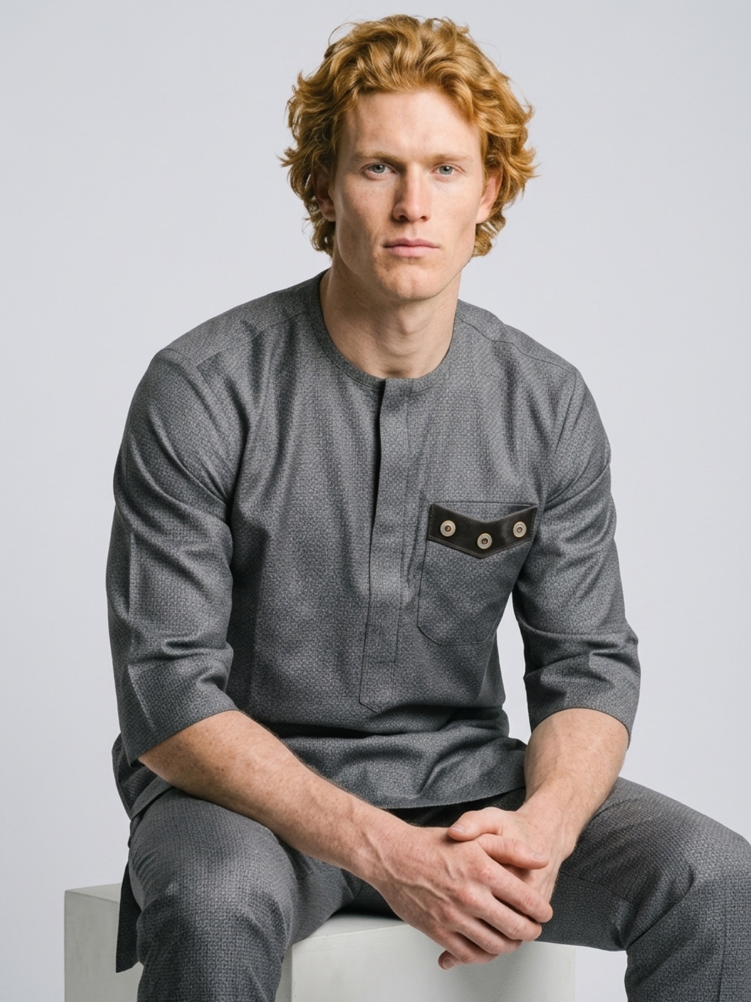 The Graphite Chevron-Detail Kaftan