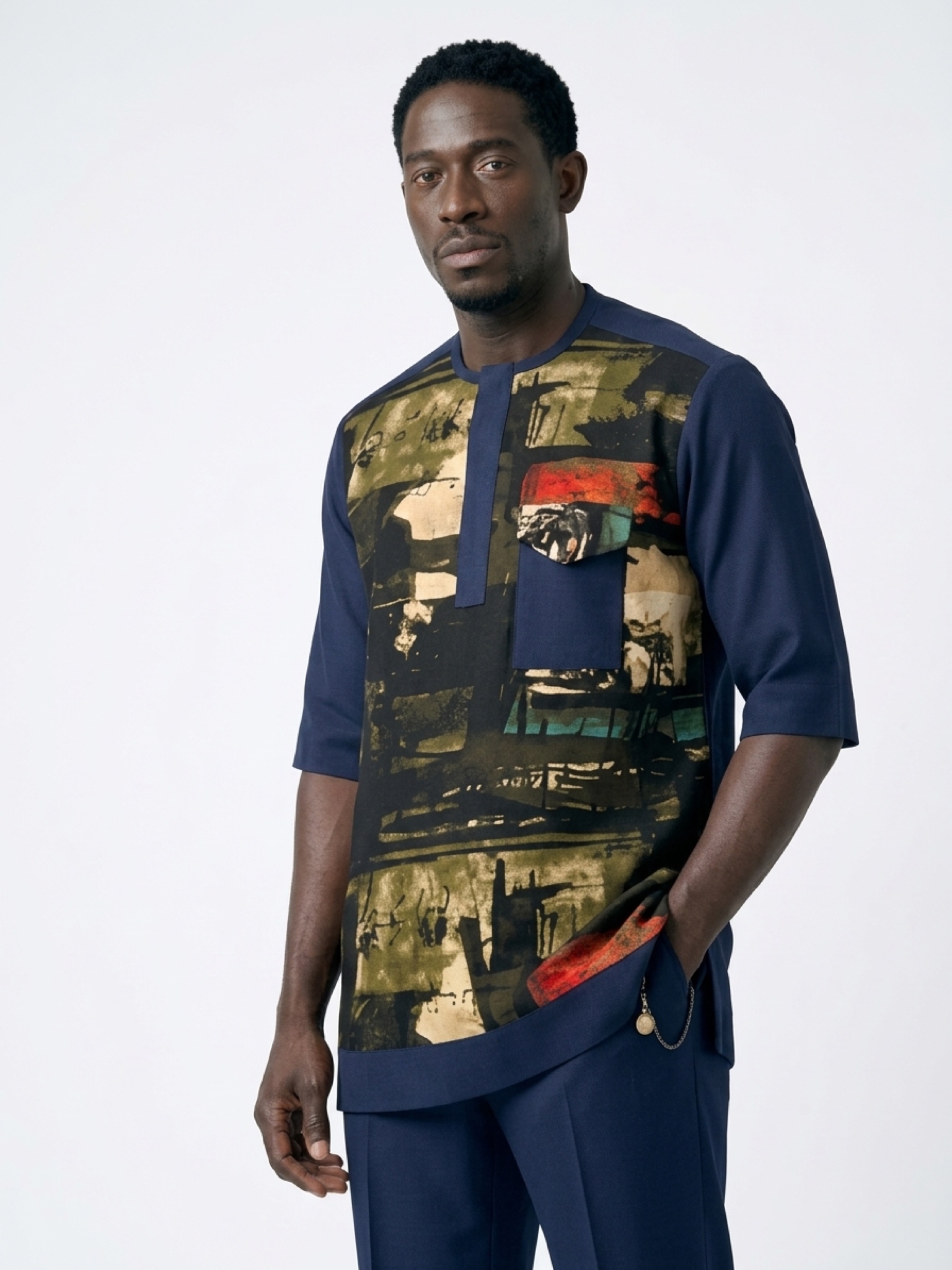 The Deep Navy Artisanal-Print Kaftan