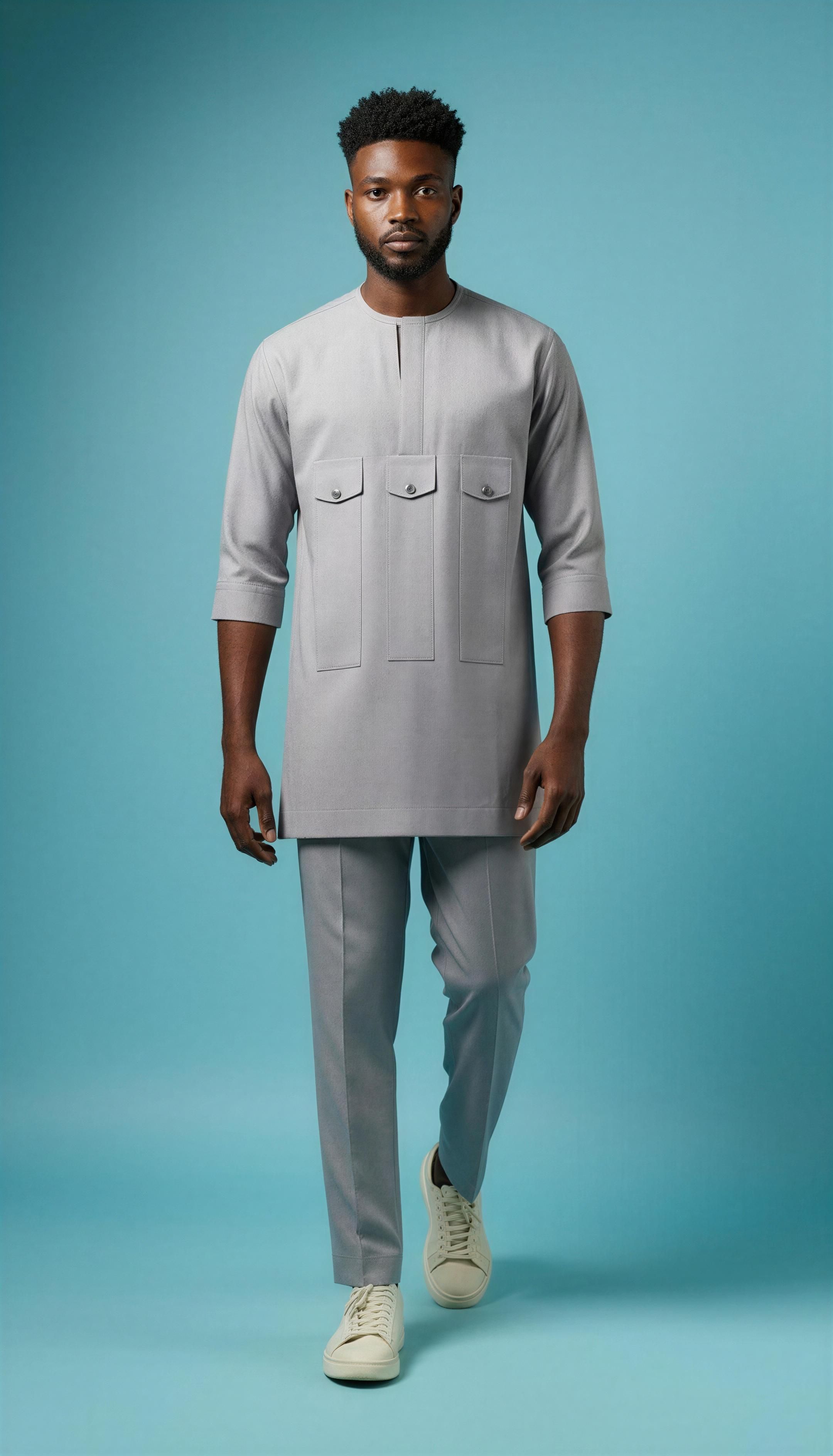 The Steel Grey Triple-Pocket Kaftan