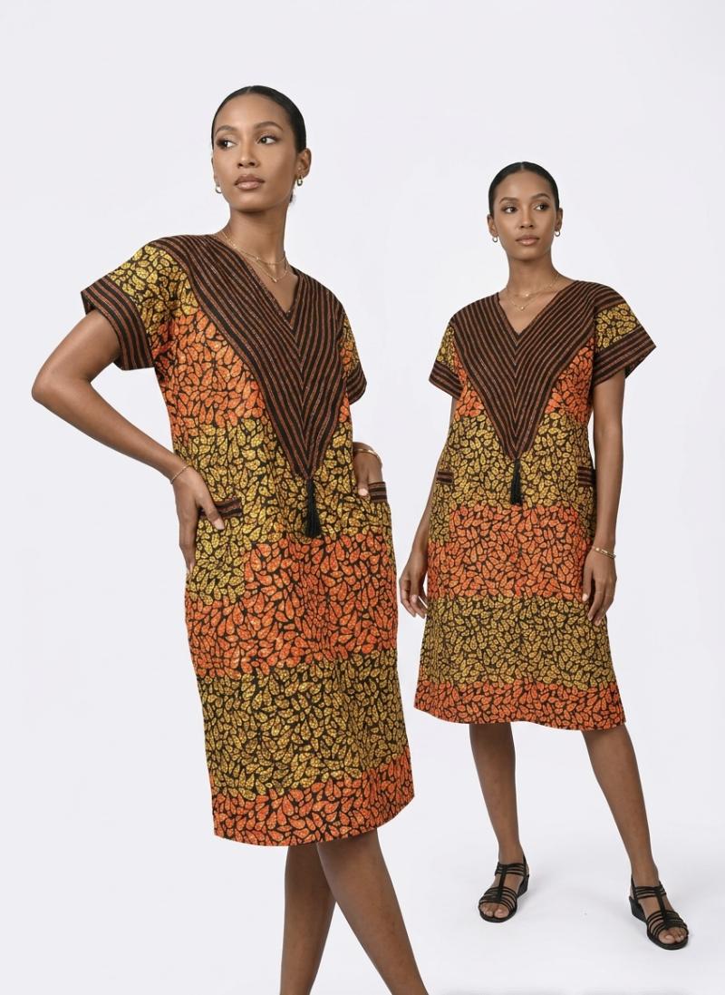 Achalugo Terracotta V-Neck Tunic Dress