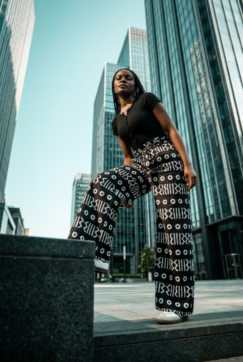 Achalugo Monochrome Geometric Wide-Leg Trousers