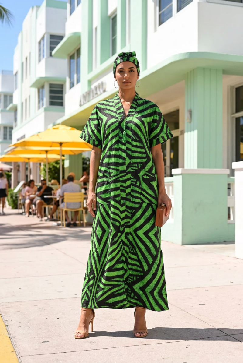 Achalugo Lime Graphic Geometric Maxi Dress