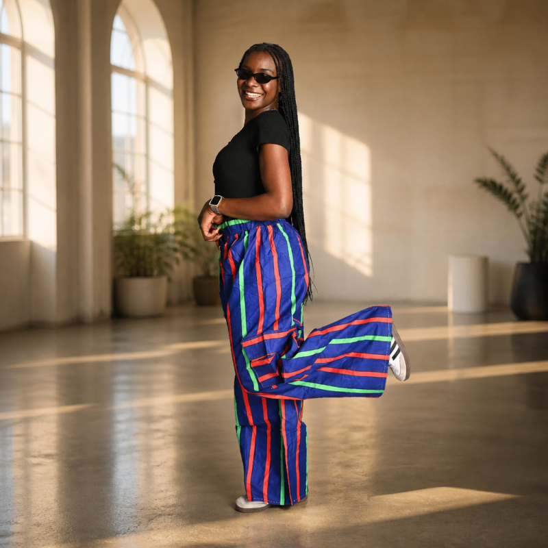 Achalugo Royal Stripe Wide-Leg Cargo Trousers
