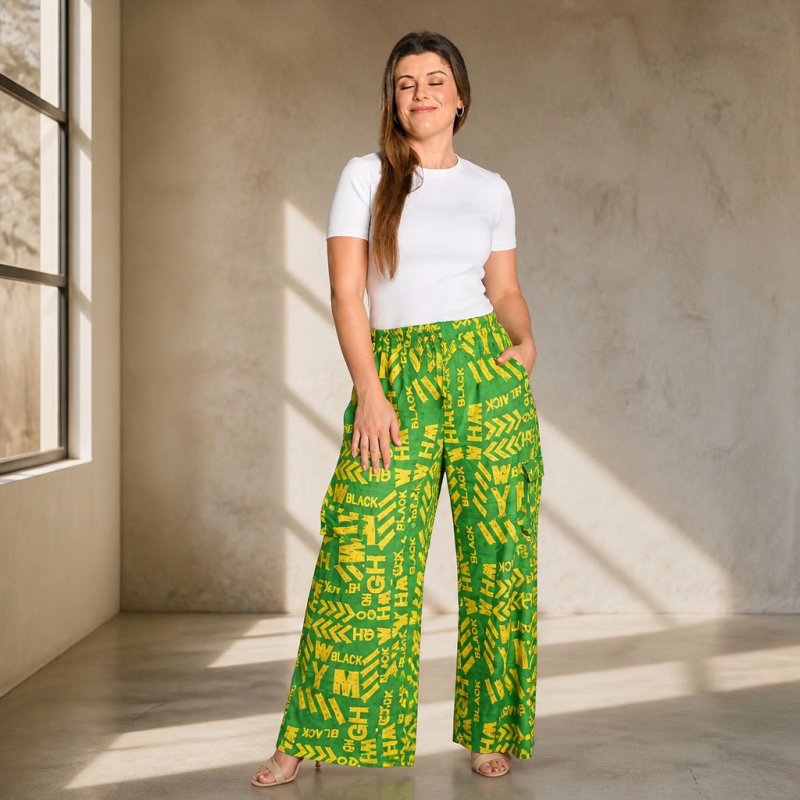 Achalugo Emerald Typographic Cargo Trousers