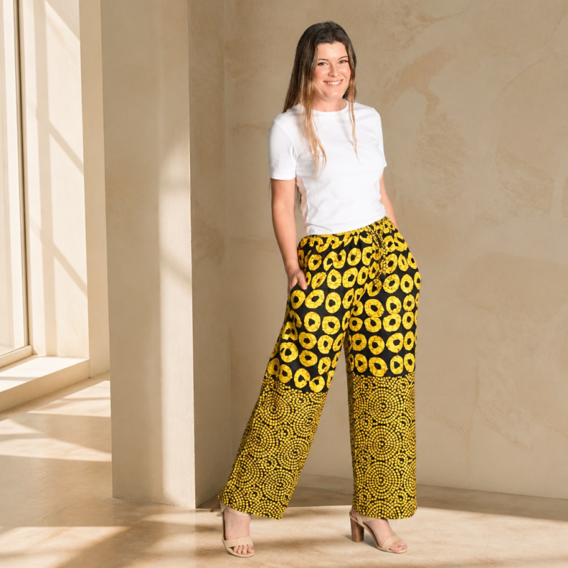 Achalugo Canary Mosaic Batik Wide-Leg Trousers